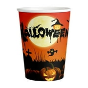 Konghyp 10Pcs Halloween Party Dinnerware Set, Orange Black Pumpkin Themed Paper Plates, Cups, Halloween Disposable Tableware Party Supplies for Spooky Themed Party Birthday